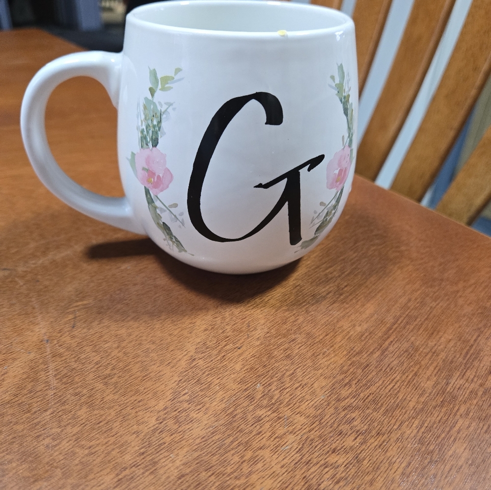 Floral Monogram G Mug - White with Pink Accents - Picture 4 of 6
